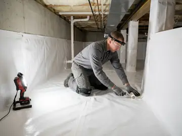 Sealed 20-mil reinforced white vapor barrier crawlspace encapsulation